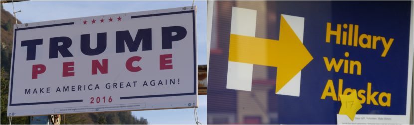 Trump and Clinton campaign signs posted in Juneau. (Photos by Quinton Chandler/KTOO)