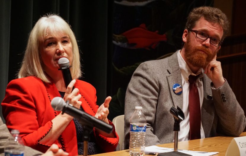 Cathy Munoz and Justin Parish at Juneau Votes Statehouse Candidates Debate 2016 10 13