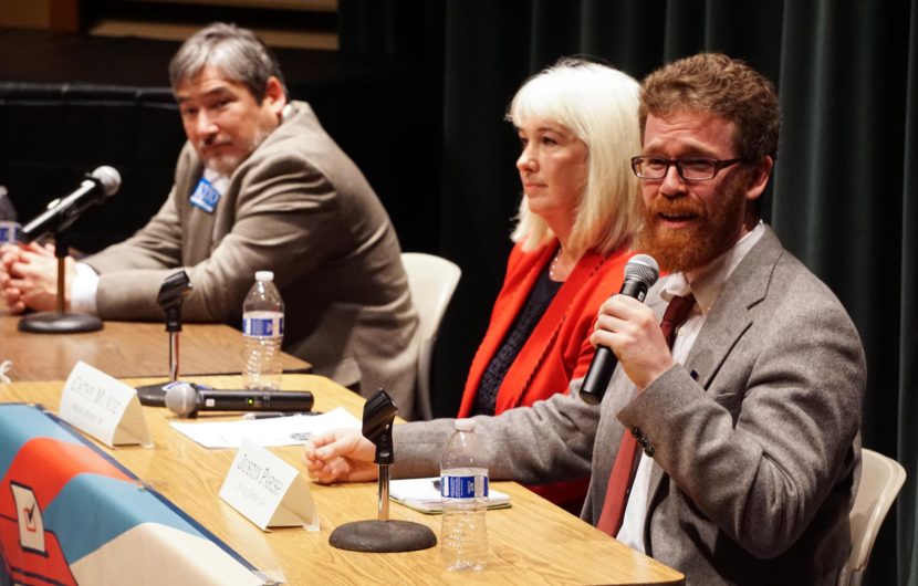 Justin Parish, Cathy Munoz and Sam Kito III at Juneau Votes Statehouse Debate 2016 10 13