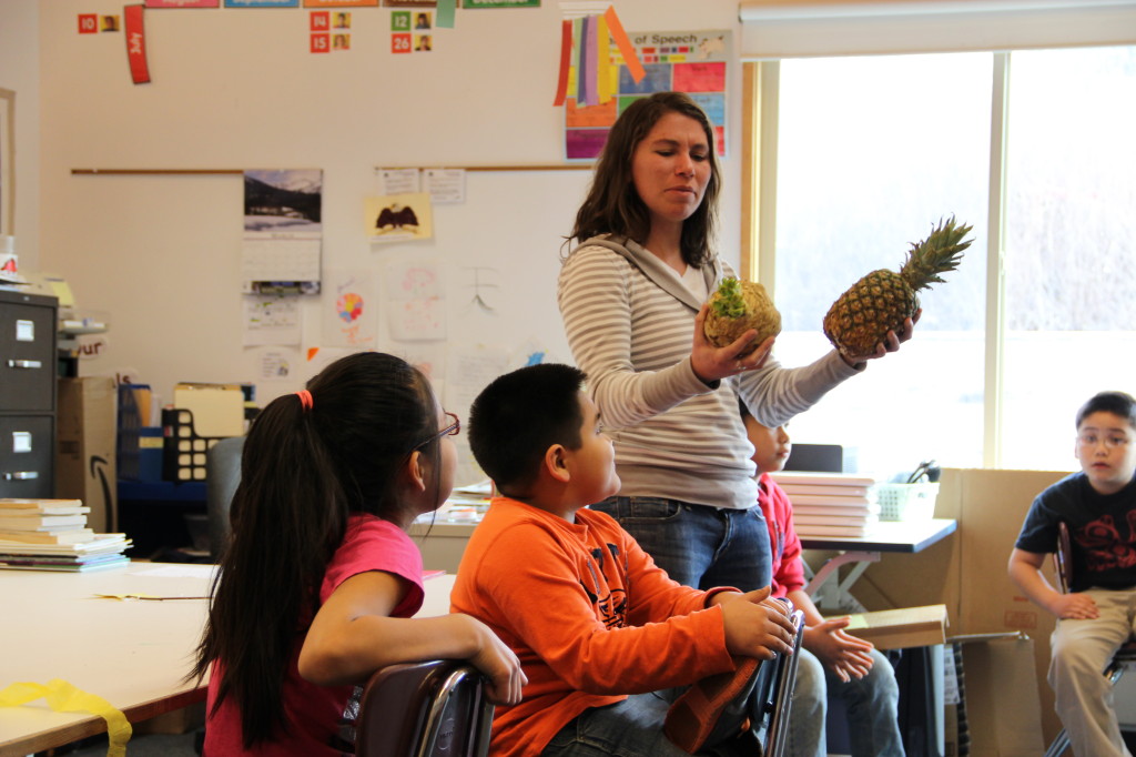 Meredith Pochardt teaches about local foods in Angoon. (courtesy of Southeast Alaska Watershed Coalition) Meredith Pochardt teaches about local foods in Angoon. (Photo courtesy of Southeast Alaska Watershed Coalition)