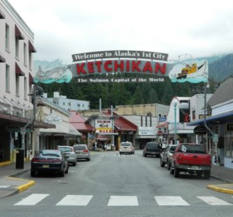 Ketchikan’s Welcome Arch on Mission Street. (KRBD file photo)