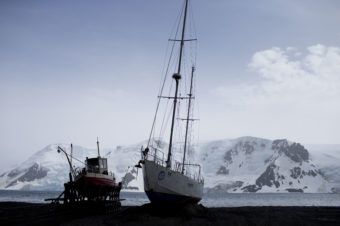 Boats sit on the beach at Bahia Almirantazgo in Antarctica. An agreement was reached on Friday to create the world's largest marine protected area in the ocean next to the frozen continent. Natacha Pisarenko/AP
