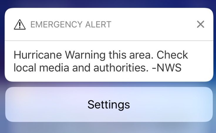 Emergency alert received on smart phones.