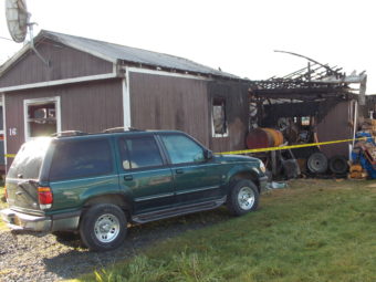 The mobile home at 16 South Fifth Street was gutted in Saturday night’s fire. (Photo by KFSK)