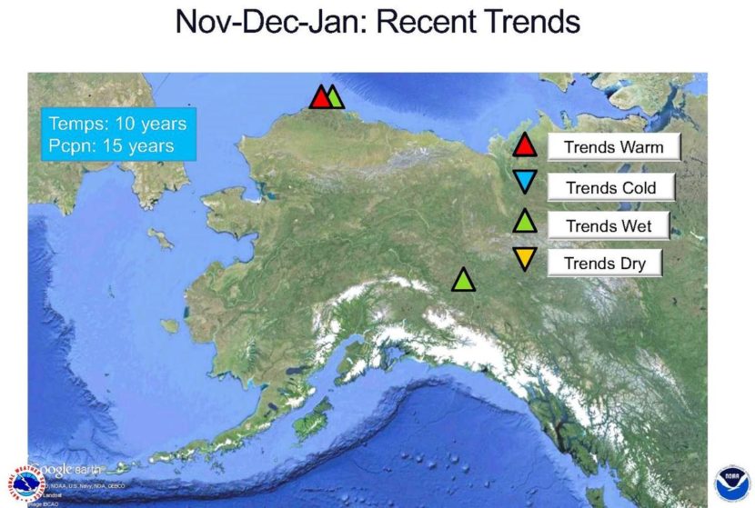 Thoman's "mid-winter" forecast, for November through January, also is based on more recent temperature and precipitation data. It calls for above-average snowfall in the Interior and continued above-average temperatures and snowfall along the Arctic Ocean coast.