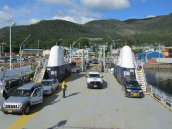 The ferry Lituya loads vehicles onto its car deck at the Ketchikan Ferry Terminal before sailing to Metlakatla. (Photo by Linda Hall/Alaska DOT&PF)
