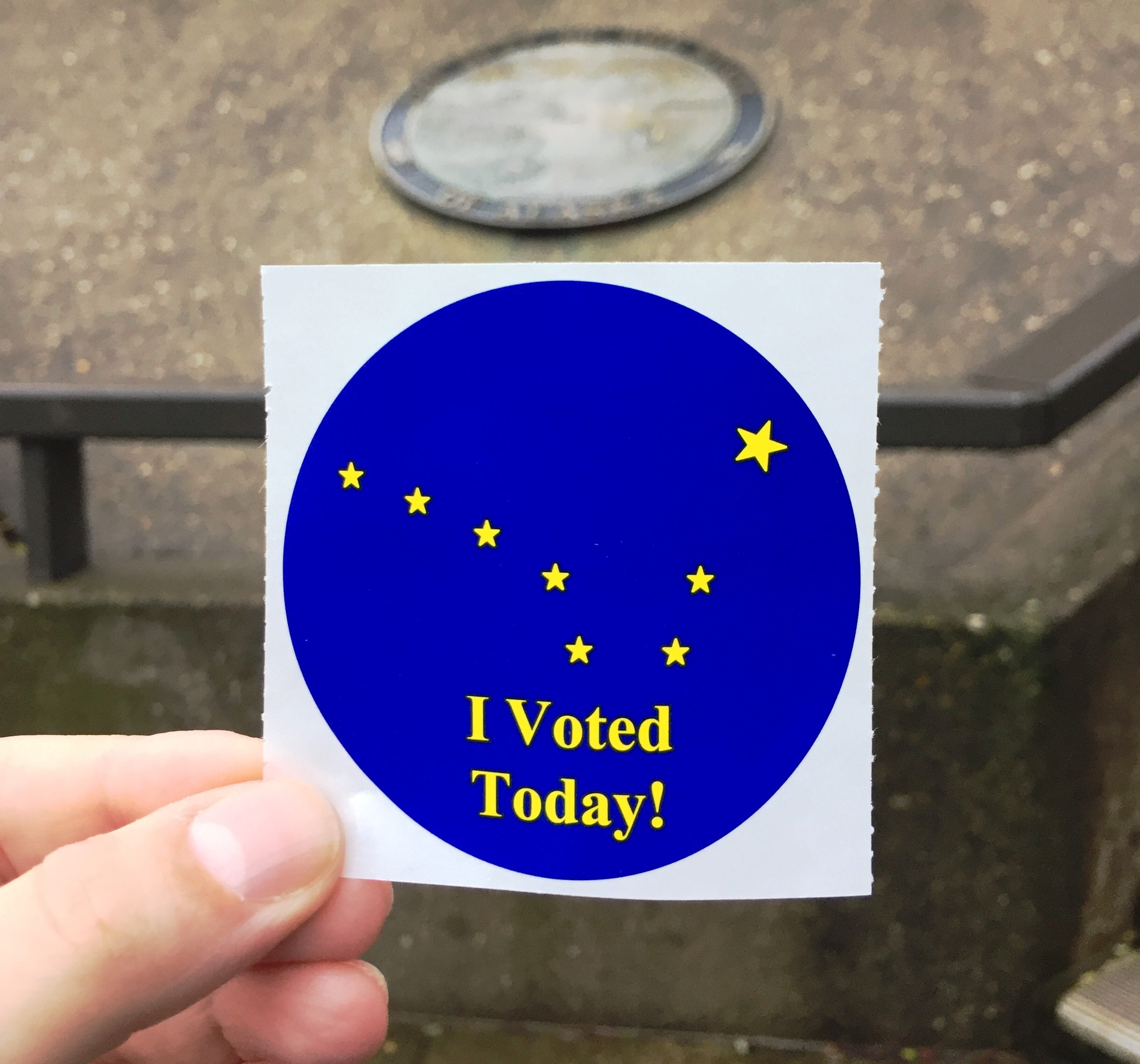 I Voted Today stickers were popular accessories on Tuesday, election day in Alaska. (Photo by Maggie Schoenfeld)