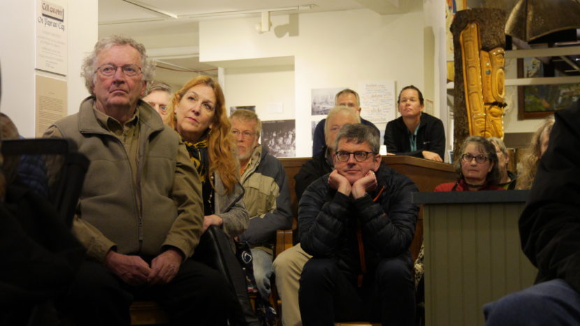 Juneau residents listen to presentation at Juneau-Douglas City Museum, Thursday, Nov. 3. (Photo by Quinton Chandler/KTOO)