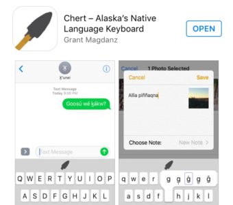 The new Chert app consolidates characters from all 20 Alaska Native languages on an iPhone keyboard. (Image: Zachariah Hughes, Alaska Public Media – Anchorage)
