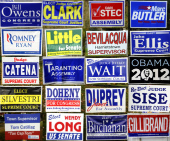 This collage of 2012 campaign signs for judges and other elected officials was featured in a blog hosted by North Country Public Radio.