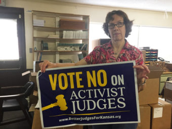 Susan Guthrie works for Kansans for Life, the state's most vocal anti-abortion organization and one of the groups campaigning against some of the Supreme Court justices up for re-election. Ashley Cleek for NPR