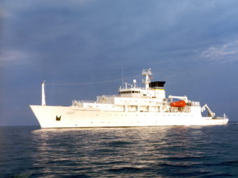 A Navy file photo shows T-AGS 60 Class Oceanographic Survey Ship, USNS Bowditch. The Navy says the ship's mission includes oceanographic sampling and data collection and the handling, monitoring and servicing of remotely operated vehicles (ROVs), among other things.