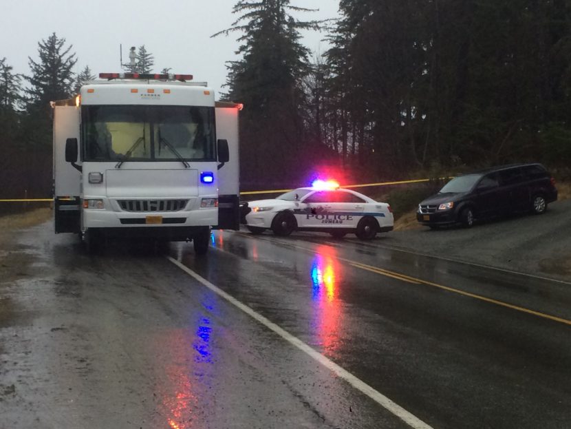 A 38-year-old Juneau man was injured in an officer-involved shooting and medivaced to Seattle. Juneau police originally responded to a vehicle crash early Saturday morning. (Photo by Quinton Chandler/KTOO)