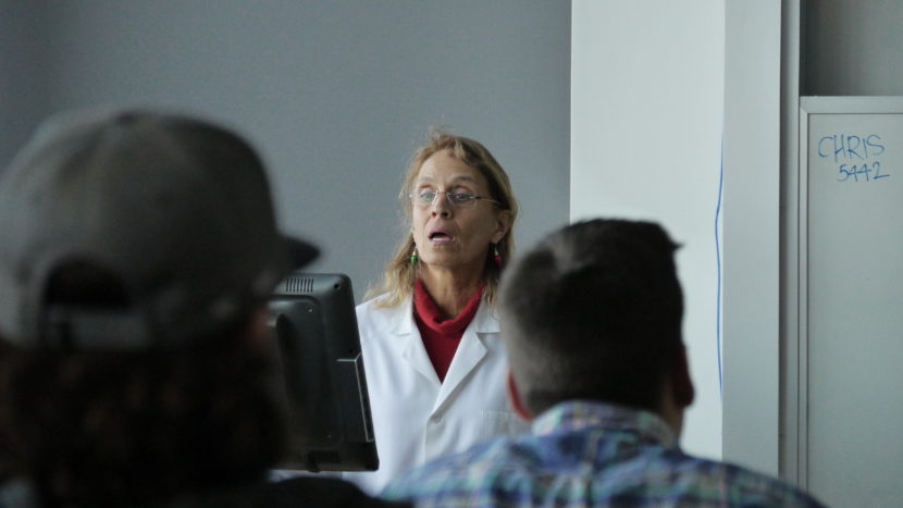 Professor Shannon Atkinson introduces her new class to DEMBONES, Thursday at UAF's Lena Point facility.