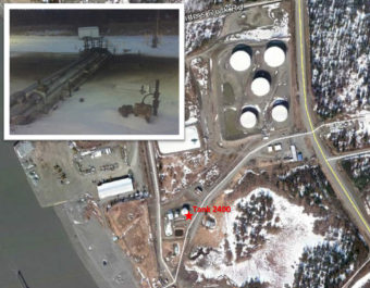 The spill location and photo of the leak on Dec. 18, 2016 in Nikiski, Alaska. (Graphic courtesy Tesoro)