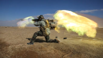 A soldier fires a Carl Gustav recoilless rifle system during weapons practice in Helmand province, Afghanistan. Heavy weapons like these generate a shock wave that may cause brain injuries. (Photo by Sgt. Benjamin Tuck/Combined Joint Special Operations Task Force - Afghanistan/Defense Video & Imagery Distribution System)