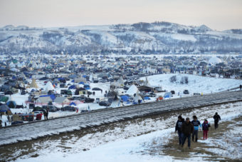 A view of the Oceti Sakowin camp, north of the Cannonball River, where people have gathered to protest the Dakota Access oil pipeline. David Goldman/AP