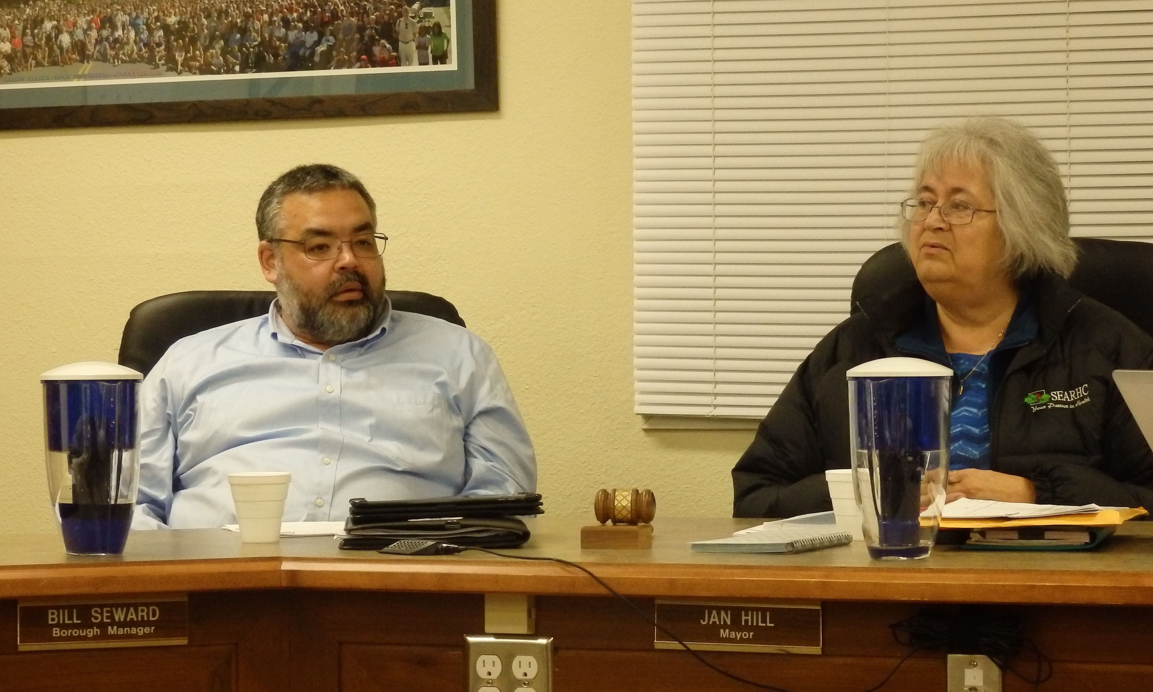 Borough Manager Bill Seward and Mayor Jan Hill. (Photo Emily Files/KHNS)