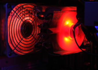 A computer's fans and heat sink.