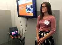 At Upwardly Global's office in New York, Alecia McMahon, a volunteer and events coordinator, introduces a workshop. (Photo by Deb Amos/NPR)