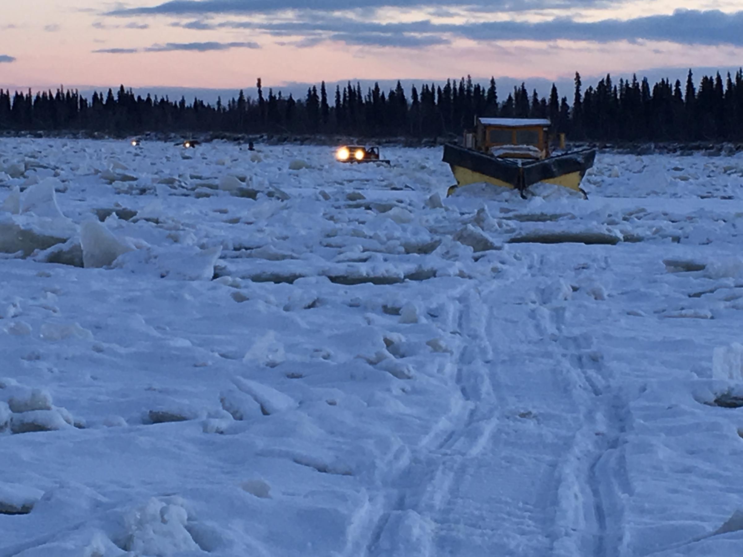Mad Max, the 52-year-old plow truck, scrapes a 25-mile trail from Kalskag to just above Tuluksak. (Photo by Mark Leary)