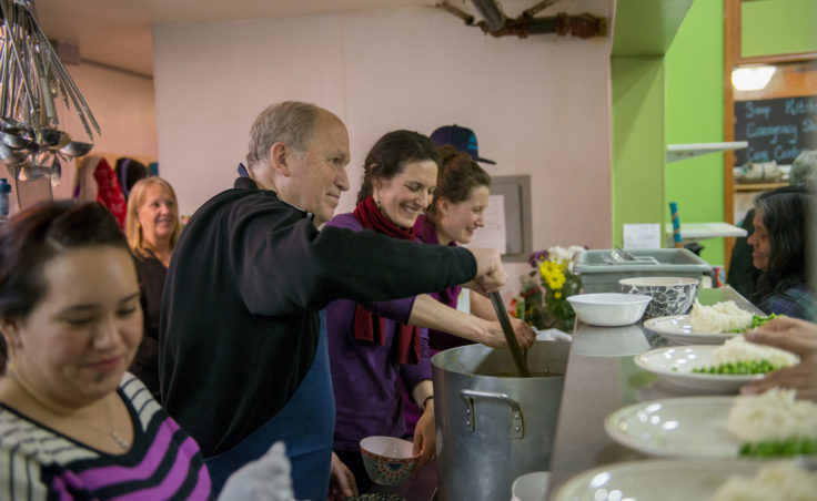 Gov. Bill Walker and policy adviser Rebecca Braun volunteer at the Glory Hole soup kitchen and shelter on Friday, Dec. 30, 2016.