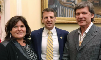 Jacqueline Pata, left, and Will Micklin, right pose with Trump Native American Coalition Chairman Markwayne Mullin during a mid-December listening session. (Photo courtesy Central Council of Tlingit and Haida Indian Tribes of Alaska)