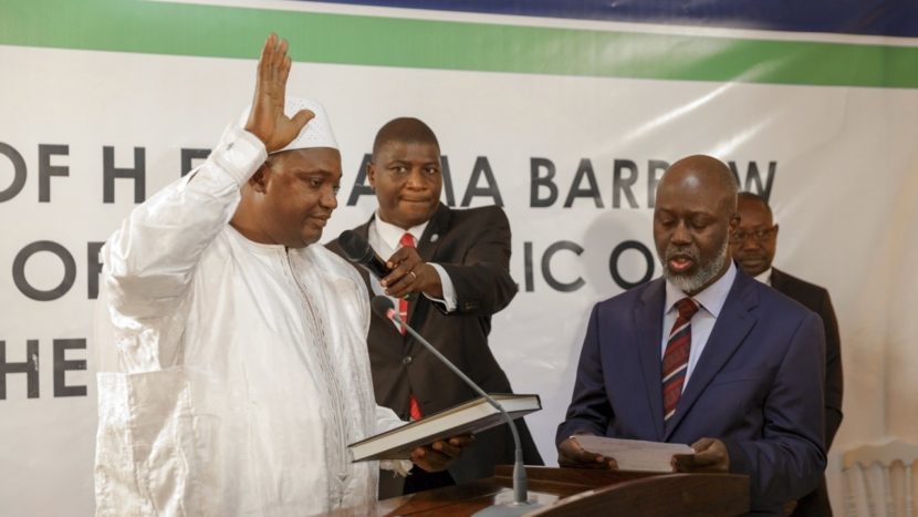 Adama Barrow was sworn in as President of Gambia at Gambia's embassy in Dakar, Senegal on Thursday in the nation's first peaceful and democratic transfer of power.