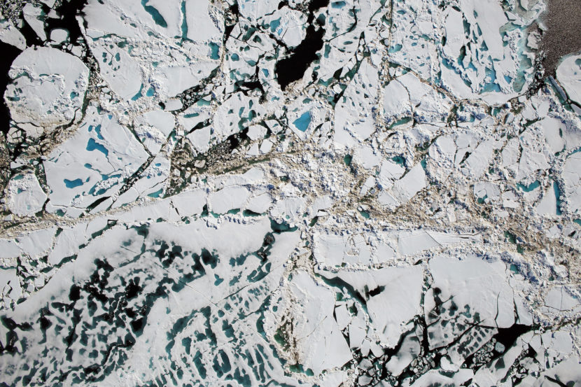 Chunks of Arctic sea ice, melt ponds and open water are all seen in this image captured by NASA's Digital Mapping System instrument during an Operation IceBridge flight over the Chukchi Sea in July 2016. Last year was particularly bad for Arctic sea ice. (Photo by NASA/Goddard/Operation IceBridge)