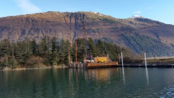 Contractors work on upgrading slips in Gastineau Channel at Douglas Harbor on Oct. 27, 2016. (Photo courtesy Juneau Docks and Harbors)