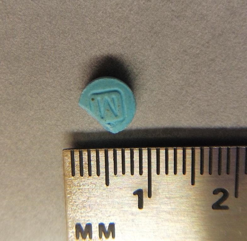 The counterfeit oxycodone tablet actually contained fentanyl. (Photo courtesy of Alaska Department of Health and Social Services.)