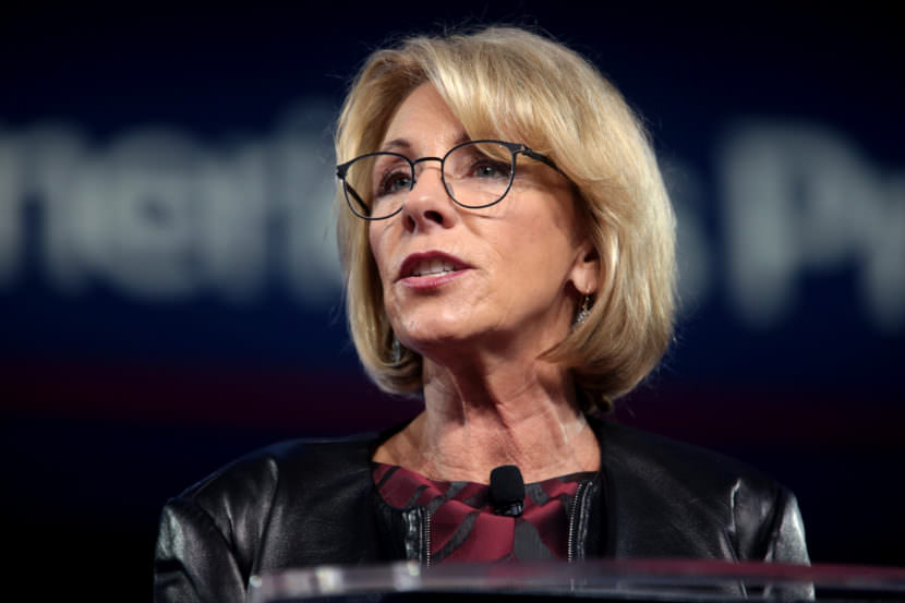 Betsy DeVos U.S. Secretary of Education Betsy DeVos speaking at the 2017 Conservative Political Action Conference (CPAC) in National Harbor, Maryland.