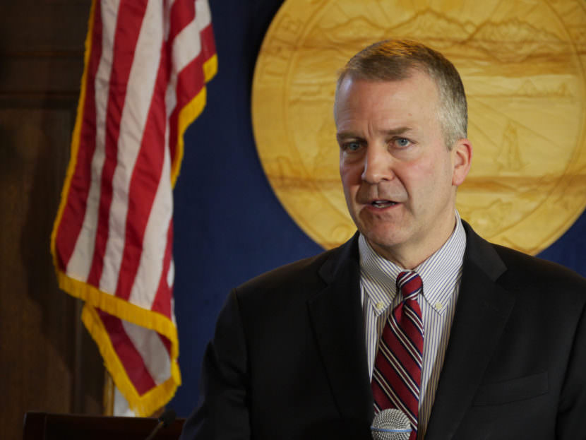 U.S Sen. Dan Sullivan talks with reporters during a press availability Feb. 24, 2017, following his annual address to the Alaska Legislature. (Photo by Skip Gray/360 North)