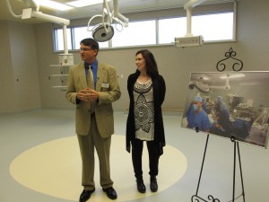 Hospital Foundation Director Matt Eisenhower and Surgery Manager Kimm Schwartz talk about the new operating rooms in the PeaceHealth Ketchikan Medical Center addition during an open house of the expansion last summer.