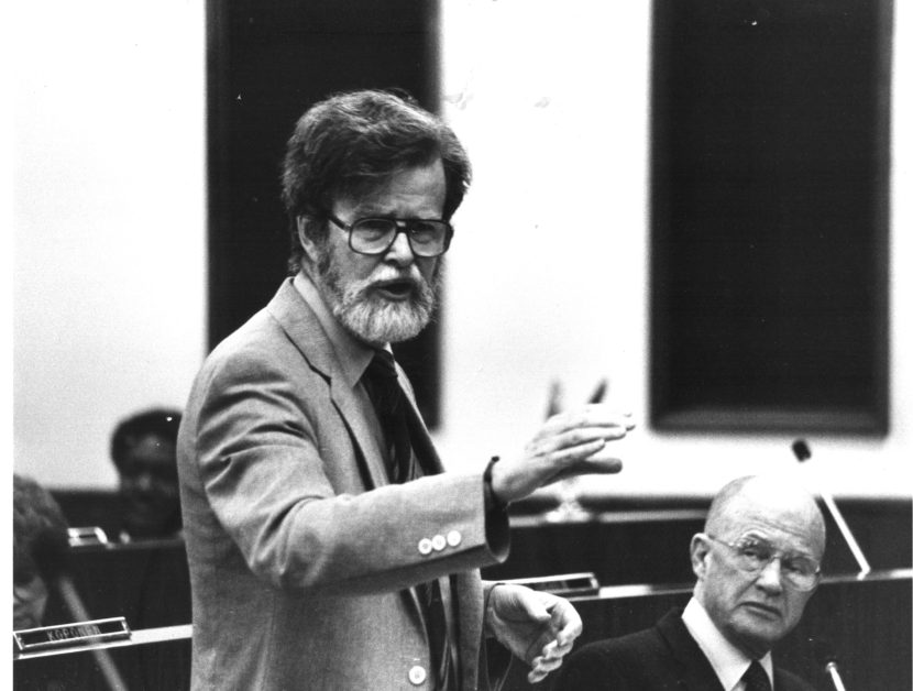 Rep. Mike Miller speaks on the floor of the Alaska House of Representatives in this undated photo.