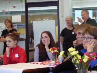 Participants listen during the Great Alaska Schools Community Cafe in the Juneau Downtown Library, Saturday.