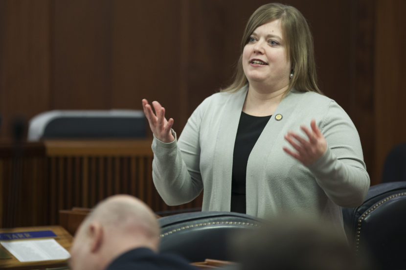 Anchorage Democratic Rep. Geran Tarr, co-chair of the House Resources committee, gestures during a House floor session earlier this year in Juneau.