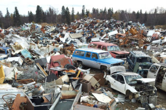 The Green Star Program plans to begin removing junk like these old vehicles in the Dillingham landfill that's accumulating in villages and other small communities around Alaska. Unlike Dillingham, the logistics of removing junk from remote villages are much more difficult, requiring transport first by barge and, often, transfer to trucks, which then take loads to recycling brokers in Fairbanks or Anchorage.