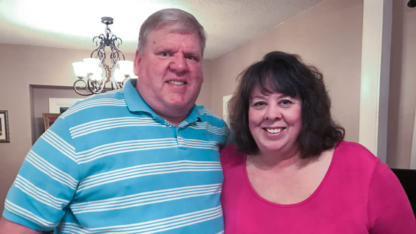 Brian and Jennifer Barfield met while searching for work. They voted for President Trump, though don't entirely agree on how well his first month in office has gone. (Photo by Tamara Keith/NPR)