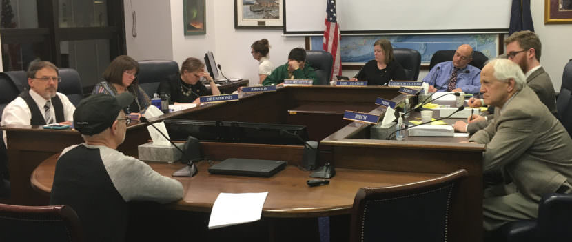 Members of the House Resources Committee listen to public testimony on a bill to overhaul the state's oil and gas taxes and tax credits. (Photo by Andrew Kitchenman/KTOO and Alaska Public Media)