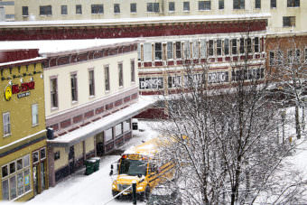 A school bus drives down Front Street on Monday morning, March 13, 2017, in downtown Juneau. (Photo courtesy Tripp J Crouse)