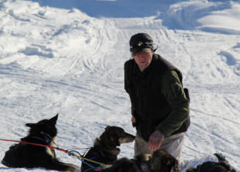 Scott Smith at the checkpoint in Galena during the Iditarod. (Photo by Zachariah Hughes, Alaska Public Media)