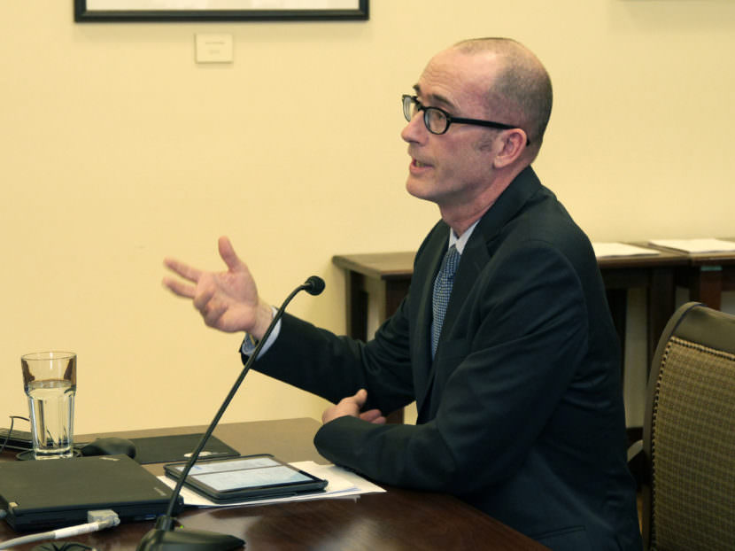 Quinlan Steiner, Public Defender, DOA, presents testimony relating to SB 54 before the Senate Judiciary Committee, March 1, 2017. (Photo by Skip Gray/360 North)