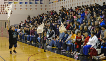 Basketball fans packed the bleachers for Hoonah B and C bracket games against Hydaburg and Yakutat during the Juneau Lion's Club 69th Annual Gold Medal Basketball Tournament. (File photo by Klas Stolpe)