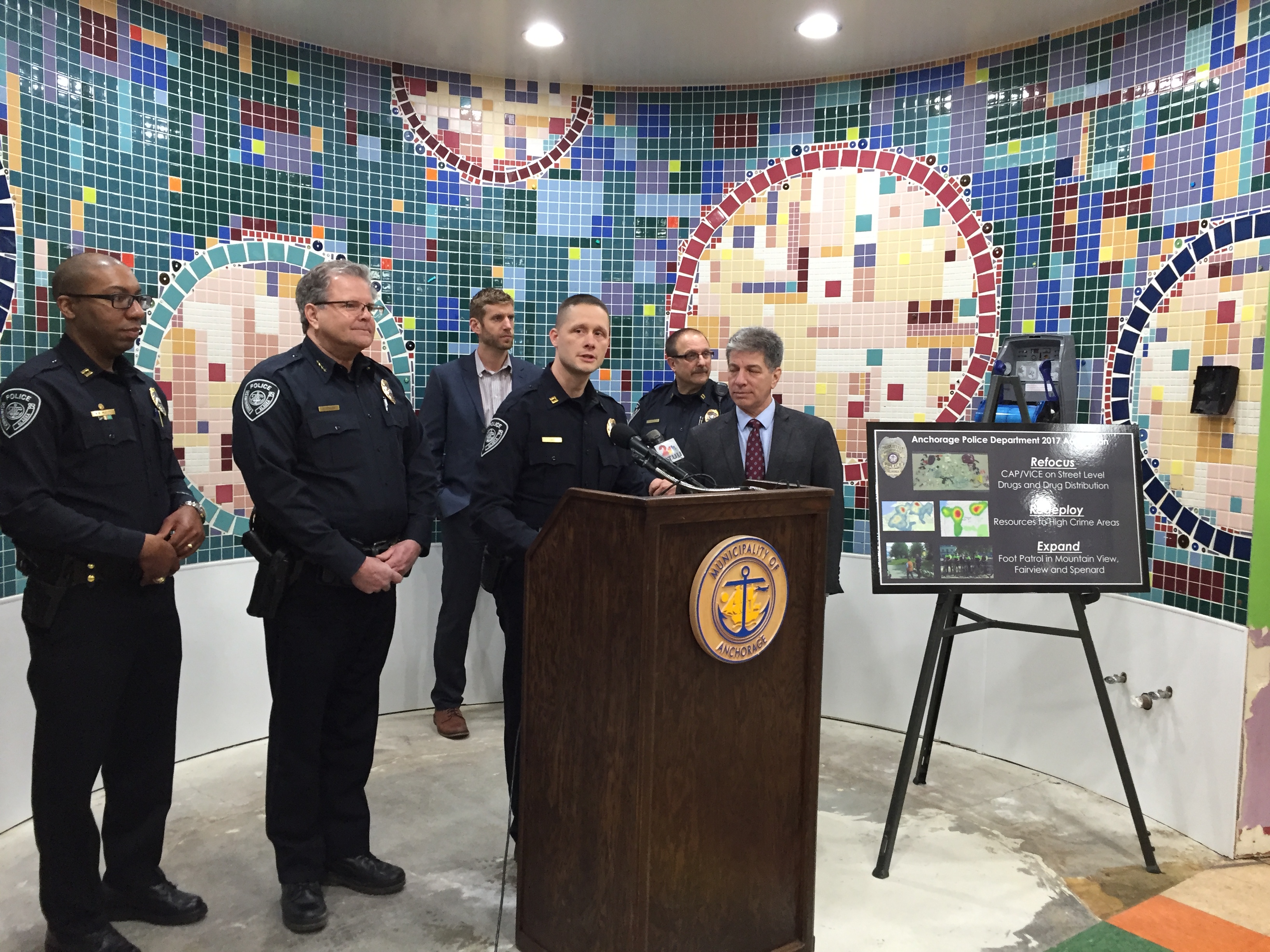 Acting Deputy Chief Sean Case speaks during a news conference in Mountain View on March 9, 2017. (Photo by Anne Hillman/Alaska Public Media)