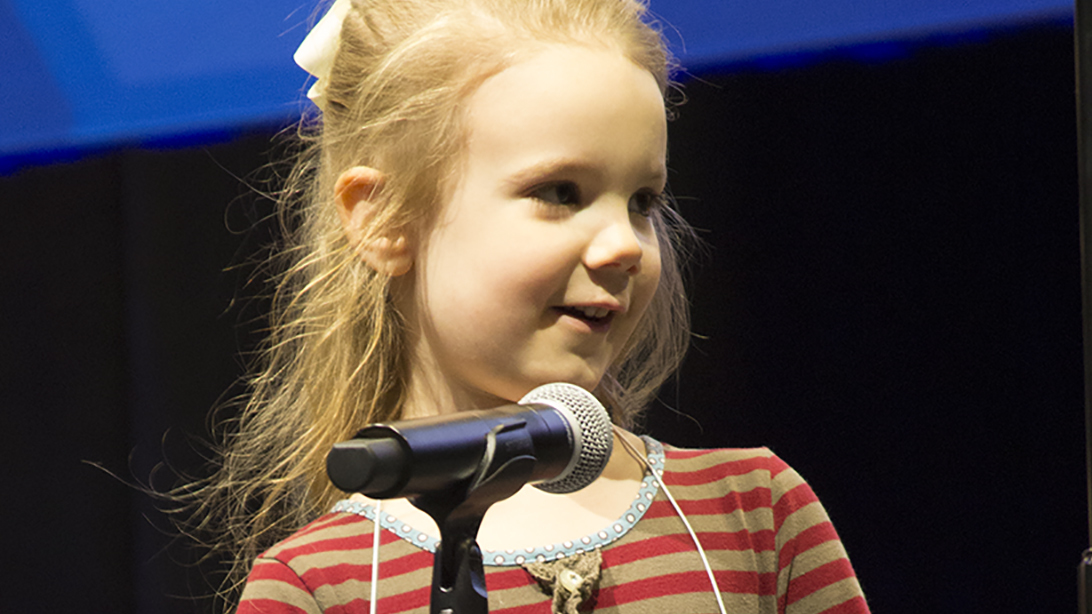 Edith Fuller, 5, outlasted much older competitors in a regional spelling bee, earning a spot in the Scripps National Spelling Bee in May. (Photo by KJRH, Tulsa)