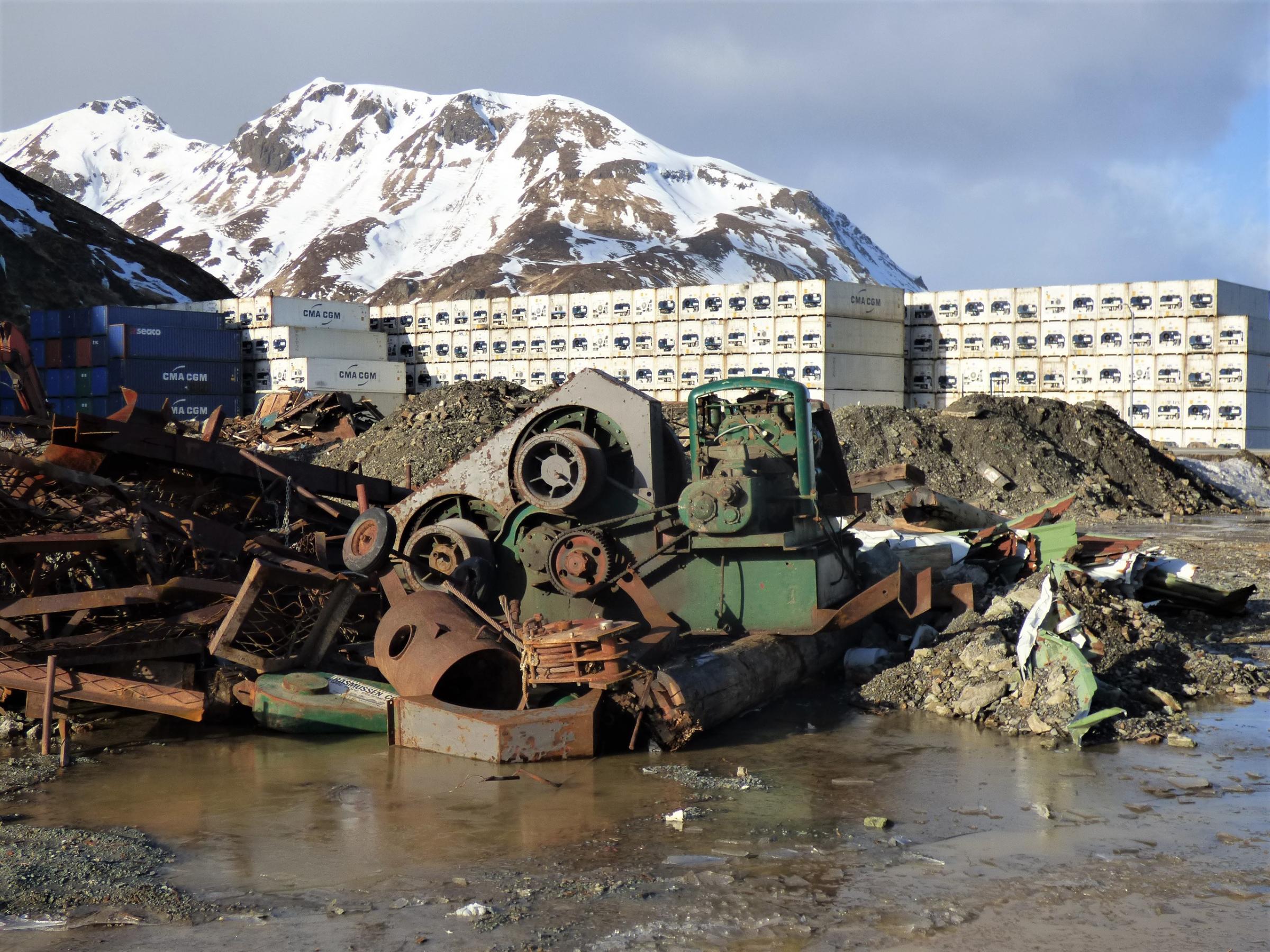 Long before it was demolished, the Navy used this carriage to reel boats out of the Bering Sea. (Photo by Laura Kraegel/KUCB)