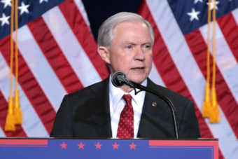 Then-Sen. Jeff Sessions at a Trump campaign event in Phoenix on Aug. 31, 2016.