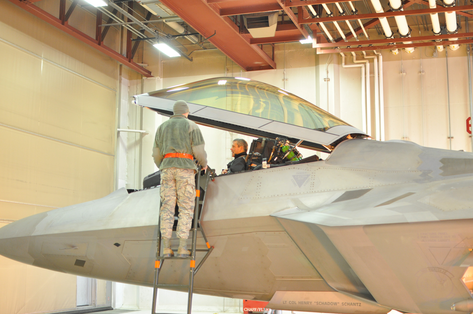 Lt. Gen. Kenneth Wilsbach prepares to depart in an F-22 for a training mission in November 2016. (Photo by Zachariah Hughes, Alaska Public Media)