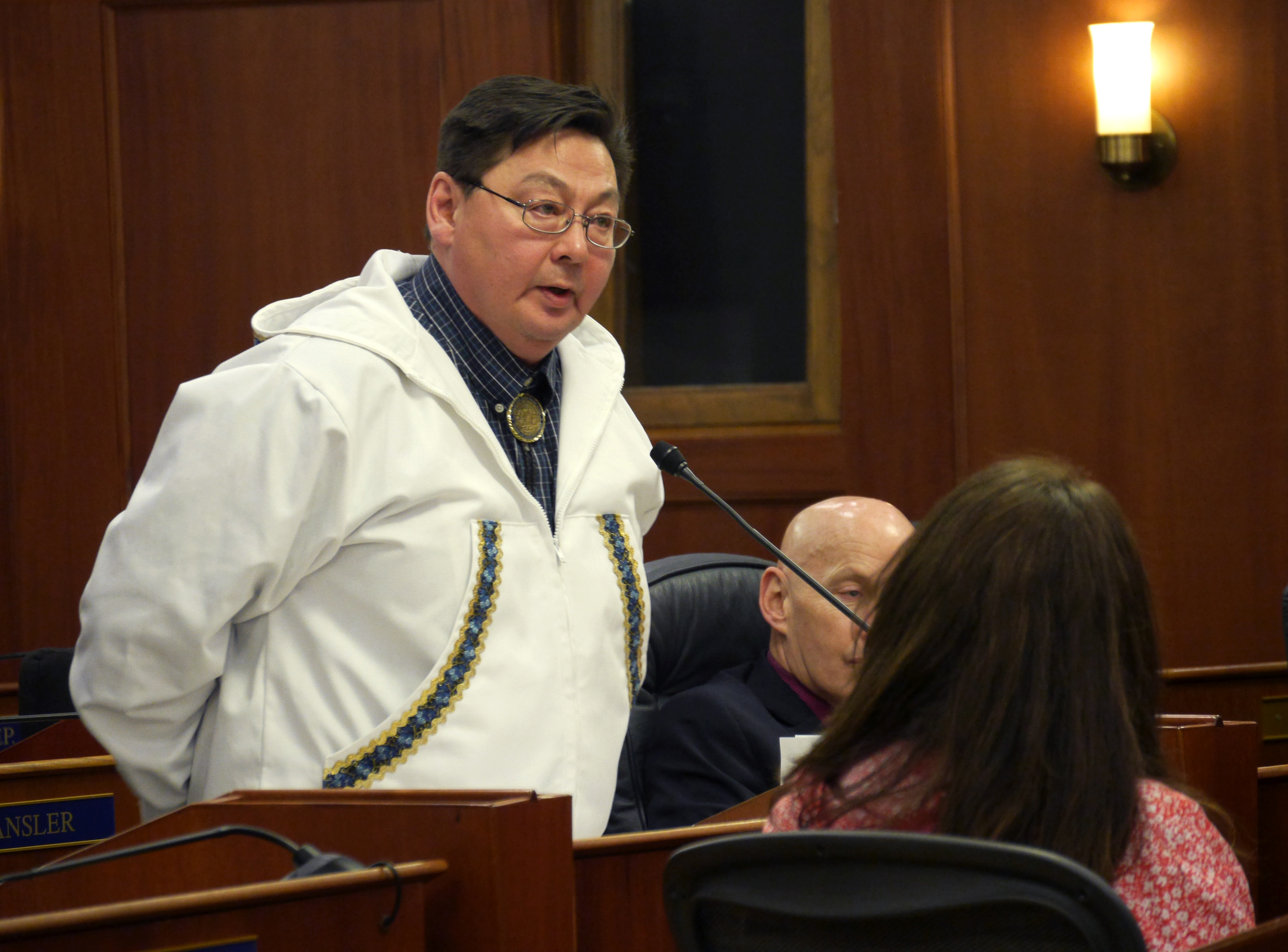 Rep. Dean Westlake, D-Kotzebue, speaks in support of House Bill 78, during a House Floor Session on Feb 3, 2017. (Photo by Skip Gray/360 North)